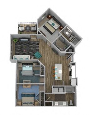 Floor plan for 3 beds, 2 baths, 1307 sqft